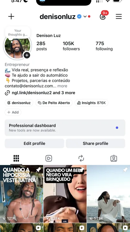 Perfil de Denison Luz no Instagram